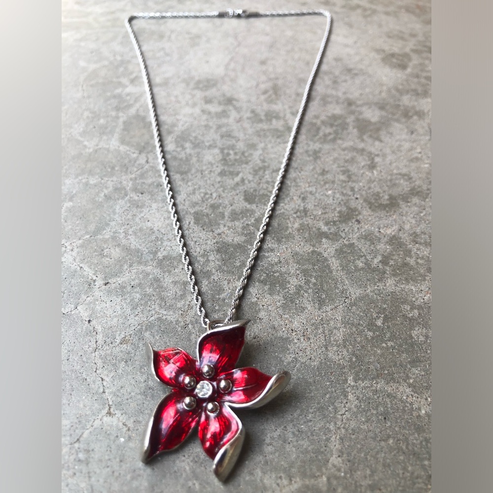 Custom Designed Creations Red Poinsettia Pendant Necklace